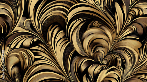 Golden Whispers on Black: A luxurious and mesmerizing abstract pattern of swirling gold and brown hues. 