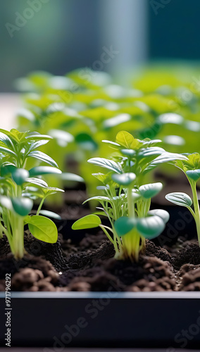 tray small herb seedlings ready planted home garden