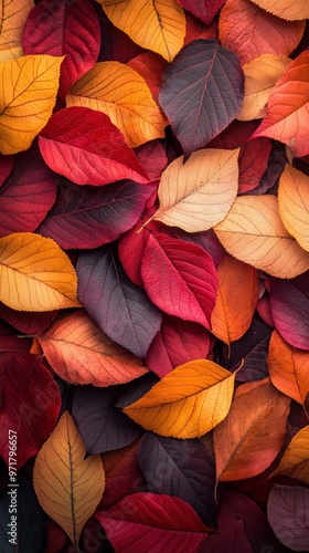 Vibrant autumn leaves scattered across a natural background