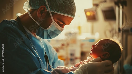 The Precious First Moments of a Newborn s Life Cradled by a Caring Doctor  photo