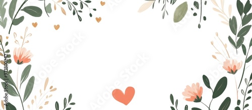Wallpaper Mural Round gold frame adorned with floral and heart elements Minimalistic design featuring flat style botanical decorations Torontodigital.ca