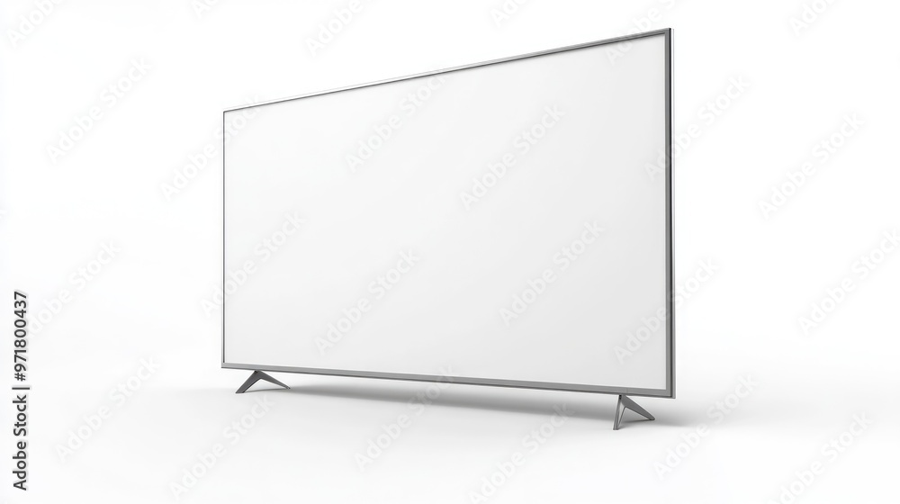Naklejka premium Front view of a blank LCD LED or TFT TV panel with a metallic finish isolated on a white background Realistic 3D rendering of a modern sleek white screen