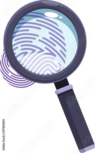 Magnifying glass showing fingerprint for identity verification, concept of cyber security or criminal investigation
