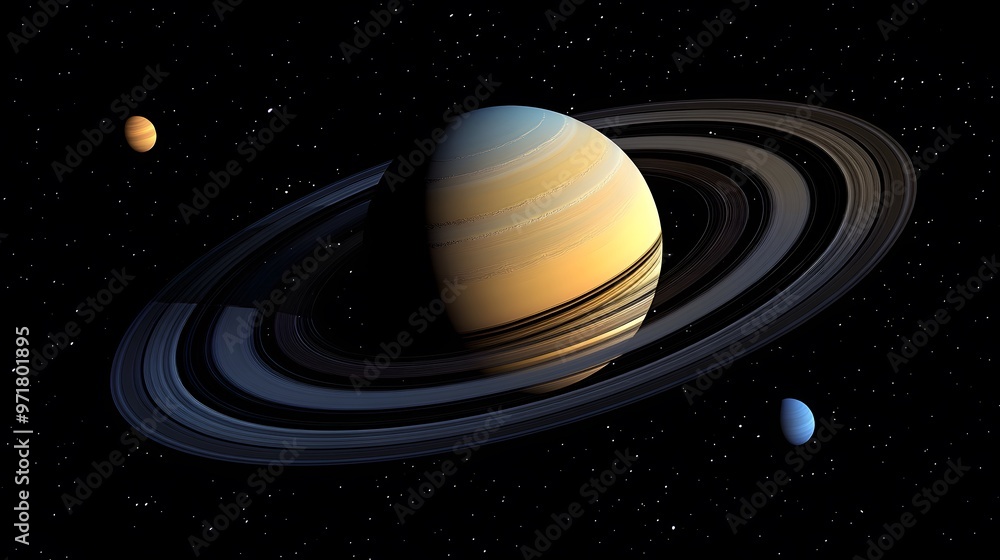 Solar System with Rings: The solar system featuring planets with rings, like Saturn and Uranus, their rings casting shadows on the planets.
Solar System with Rings: The solar system featuring planets with rings, like Saturn and Uranus, their rings casting shadows on the planets.