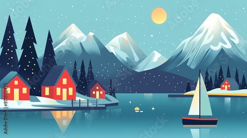 Cozy Winter Landscape with Sailboat