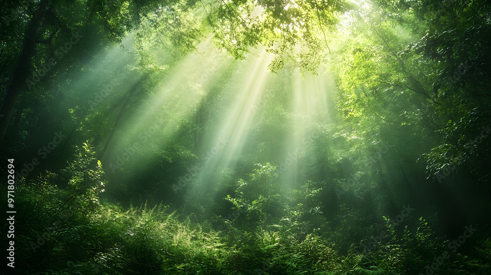 Fototapeta premium Forest Conservation Banner with Sunlight