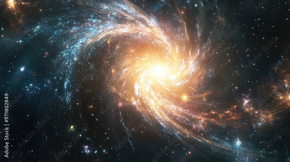 Stars and swirling galaxy in open space Stars and swirling galaxy in open space