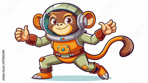cartoon character monkey in astronaft suit, cheerful and satisfied