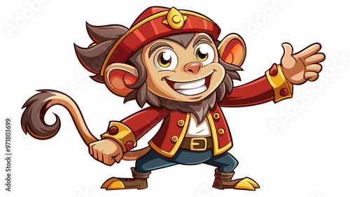 cartoon character monkey in a cowboy costume, cheerful and satisfied