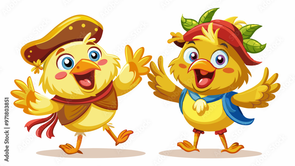 Fototapeta premium cartoon character chicken in a pirate costume, dancing, joyful and satisfied