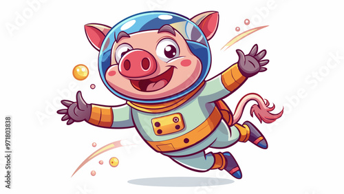 cartoon character pig astronaft, joyful and satisfied