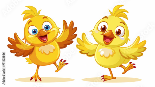 cartoon character chicken dancing, joyful and satisfied