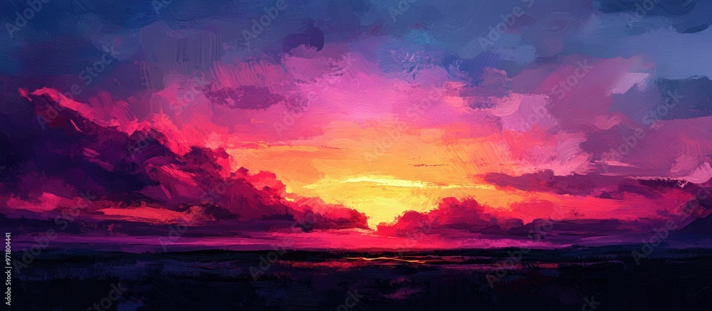 Vibrant sunset hues illuminating the sky as day transitions into night Vibrant sunset hues illuminating the sky as day transitions into night