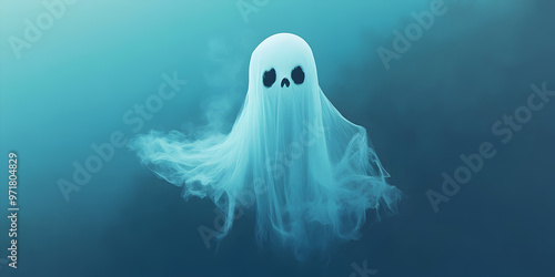 Simple ghost outline on a matte blue background.