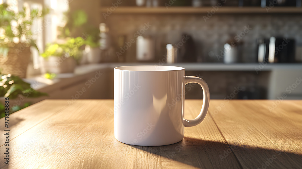 Beautiful morning light on white coffee mug Beautiful morning light on white coffee mug