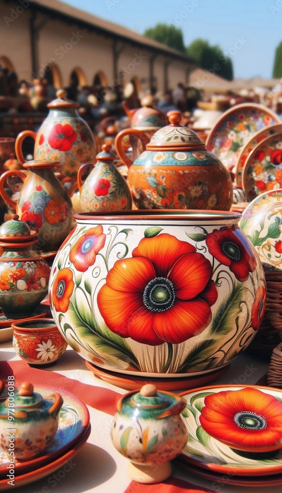 Italienische Töpferware mit einem Klatschmohn Motiv Italienische Töpferware mit einem Klatschmohn Motiv