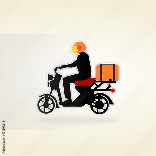 person riding a electric bike silhouette with delivery package