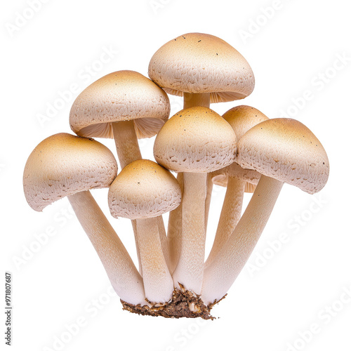 A cluster of fresh, edible mushrooms with a smooth, creamy cap and slender stems, perfect for culinary use and healthy dishes.