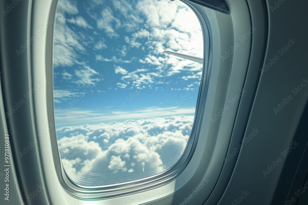 Stunning transparent design of a plane window showcasing views from above the clouds Stunning transparent design of a plane window showcasing views from above the clouds