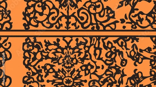 Eastern style ornamental element Ornate design in Moroccan style Decorative lace pattern suitable for wedding invitations and greeting cards Orange background