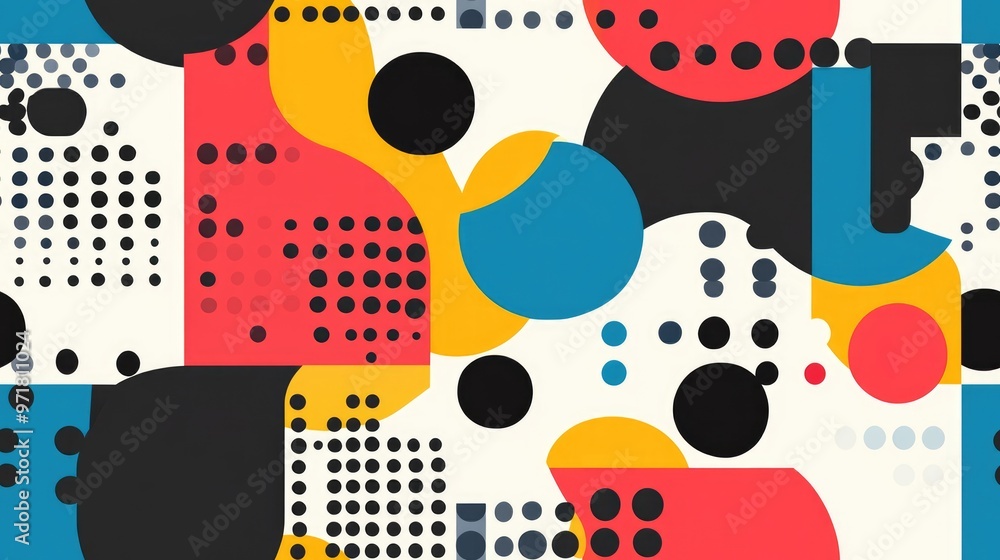 Seamless modern geometric pattern featuring dotted elements and vibrant colors Seamless modern geometric pattern featuring dotted elements and vibrant colors