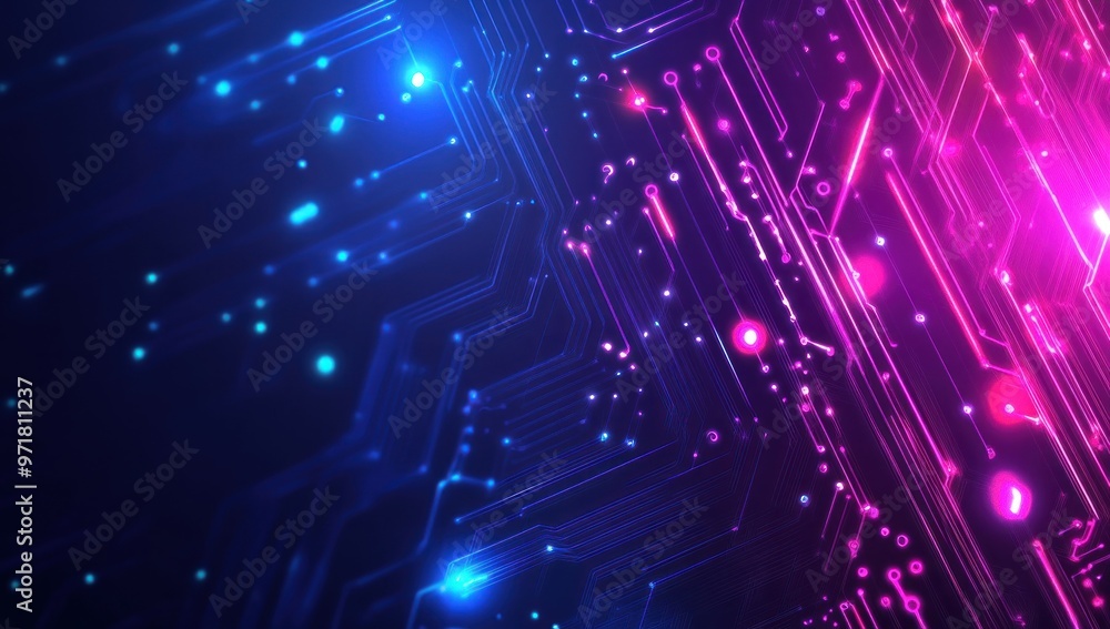 Abstract Circuitry with Glowing Neon Lights