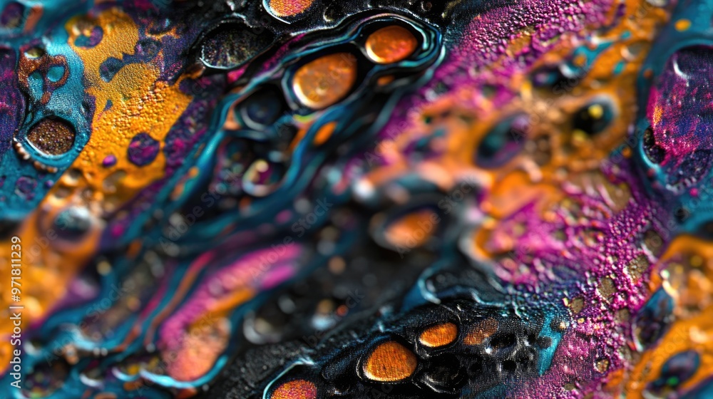 Multicolored series of close up details showcasing abstract elements on a textured surface Multicolored series of close up details showcasing abstract elements on a textured surface