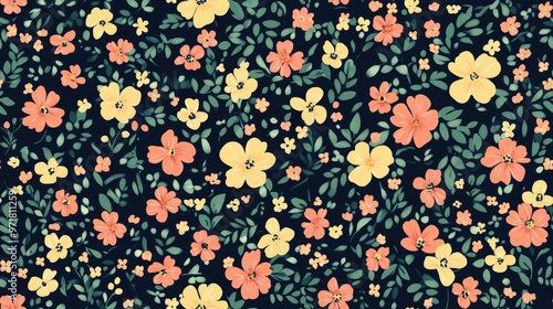 Trendy small flower pattern Seamless floral background suitable for textiles fabrics wallpapers print gift wrapping and scrapbooking Raster illustration photo