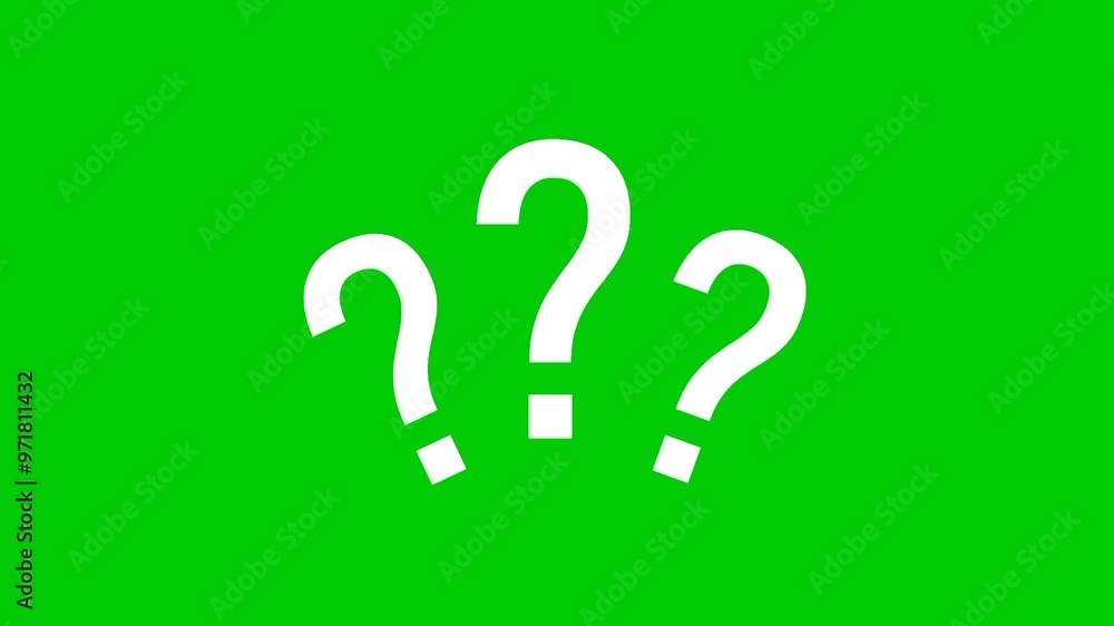 Animation of moving question marks. Three white question marks on a black background. Animation of moving question marks. Three white question marks on a black background.