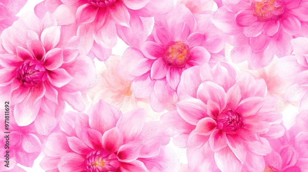 Seamless pattern of pink dahlias in watercolor Seamless pattern of pink dahlias in watercolor