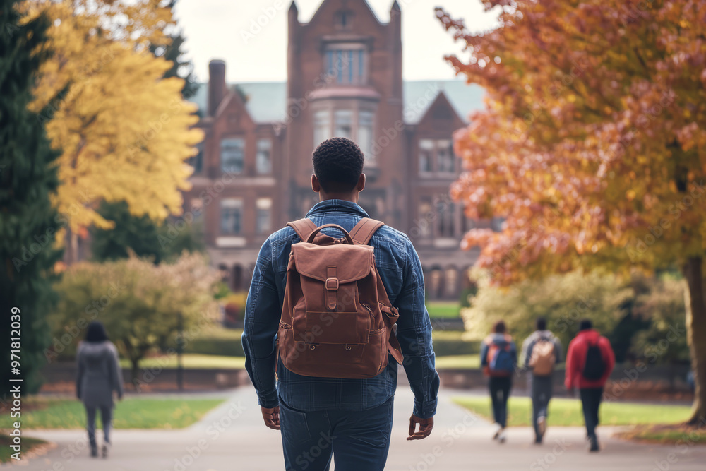 Black student with a brown backpack at school or university campus ready for learning, goals or targets. Education, scholarship and learning concept. Black student with a brown backpack at school or university campus ready for learning, goals or targets. Education, scholarship and learning concept.