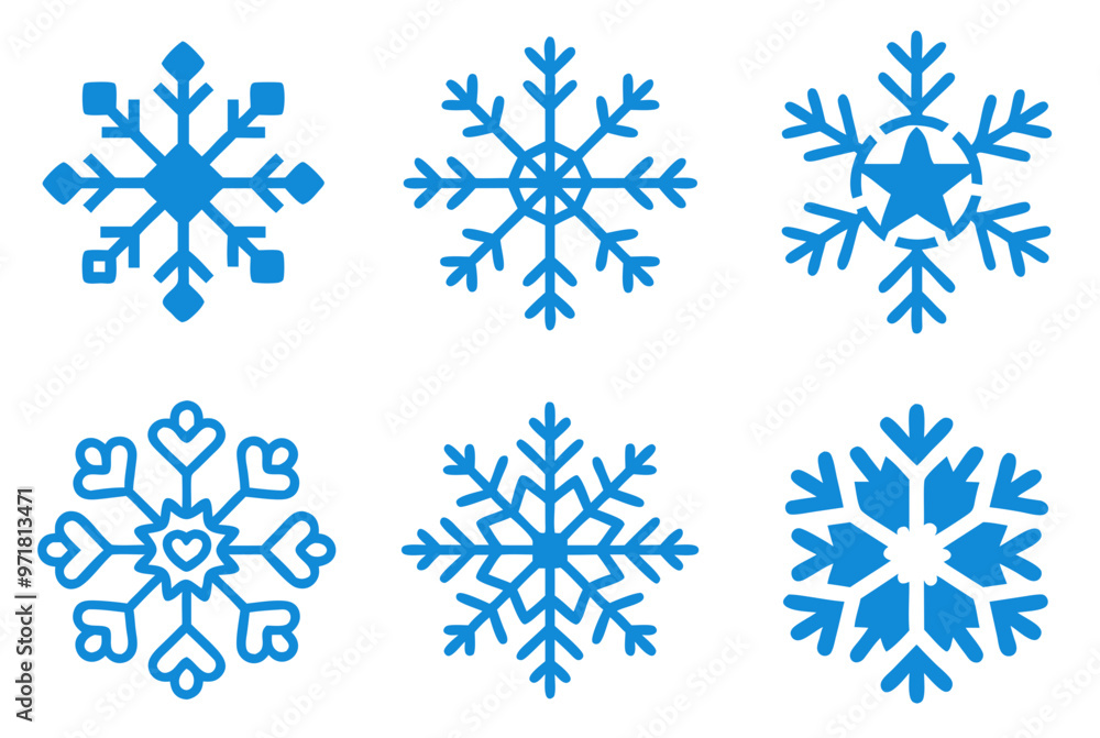 Stylized blue snowflakes in various designs for winter themes 3 Stylized blue snowflakes in various designs for winter themes 3