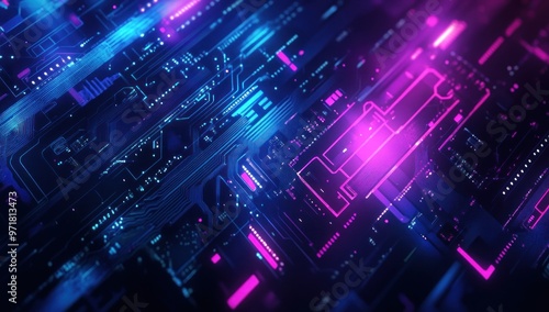 Wallpaper Mural Abstract Circuitry with Glowing Lines Torontodigital.ca