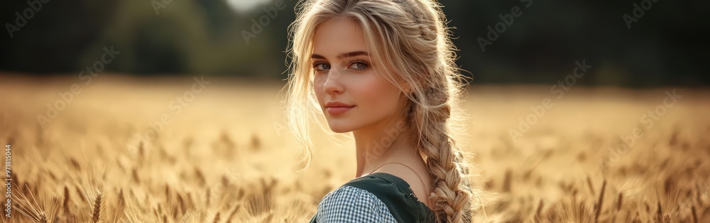 Young Woman in Bavarian Costume in Wheat Field Young Woman in Bavarian Costume in Wheat Field