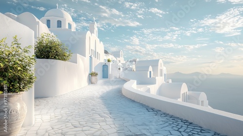 White architecture of oia village on santorini island greece.