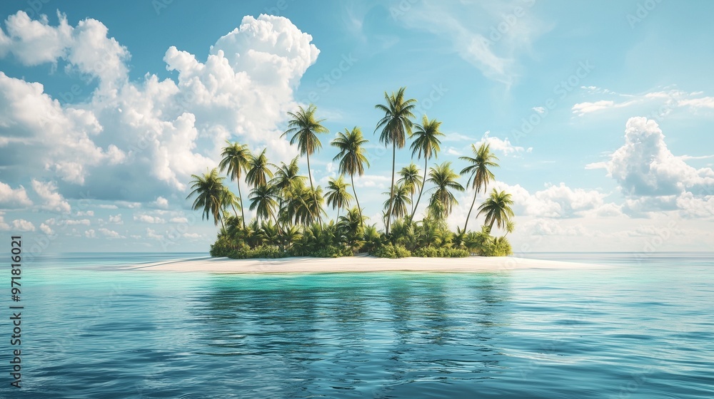 Beautiful tropical island with palm trees and beach panorama as background image. Beautiful tropical island with palm trees and beach panorama as background image.