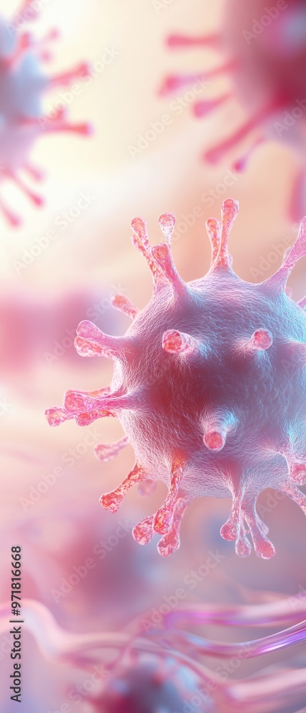 A close up of a virus with pink and white colors A close up of a virus with pink and white colors