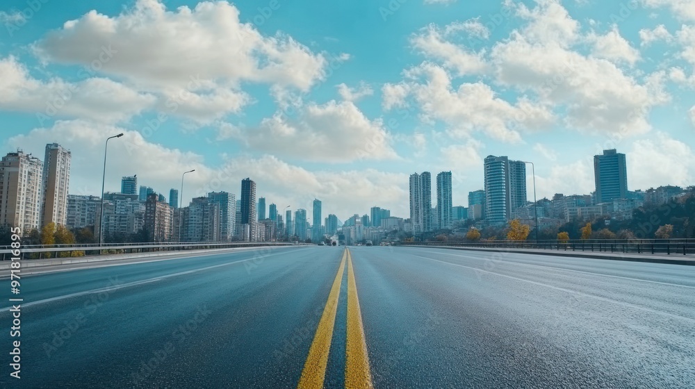 Empty Highway Towards City Skyline Empty Highway Towards City Skyline