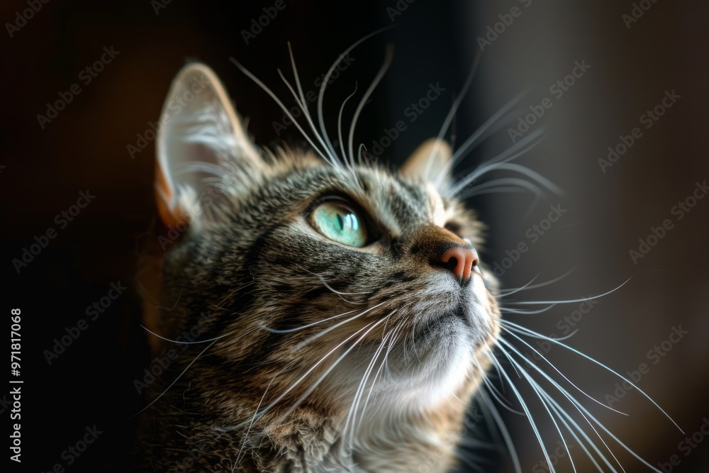Curious cat looks up Curious cat looks up
