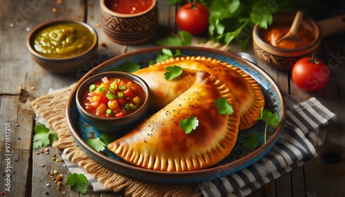 Fototapeta Naklejka Na Ścianę i Meble -  eMPANADAS HORNEADAS, GASTRONOMIA vENEZOLANA Y CHILENA 