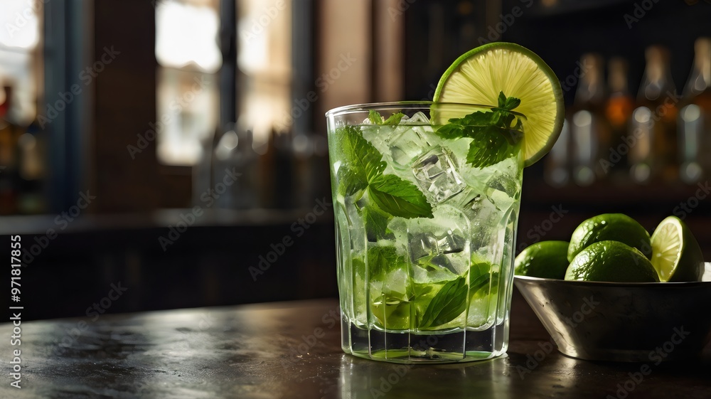 coctel mojito cubaro en la barra de un bar coctel mojito cubaro en la barra de un bar