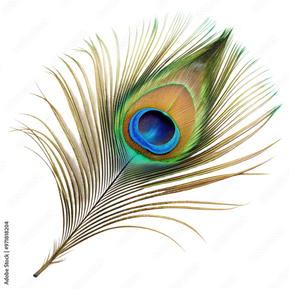 Fototapeta premium Single peacock feather closeup Isolated on transparent background.