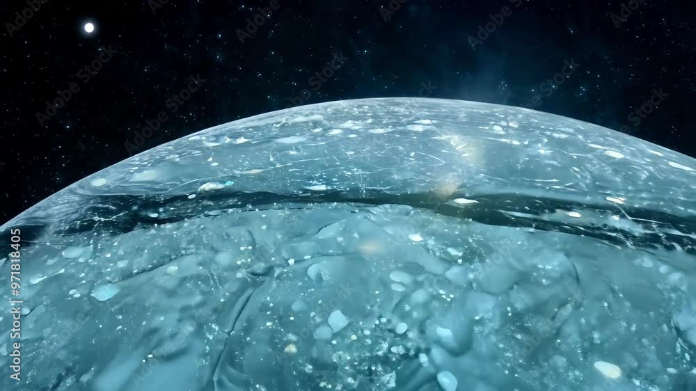 Stunning icy surface of a distant planet against a backdrop of stars. Concept of space exploration, alien landscapes, and the mysteries of the universe Stunning icy surface of a distant planet against a backdrop of stars. Concept of space exploration, alien landscapes, and the mysteries of the universe