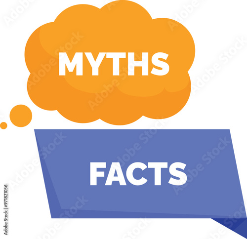 Myths versus facts concept with speech bubbles representing lies and truth, showing the difference between belief and knowledge