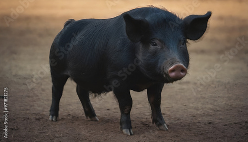 black Iberian pig in the fields