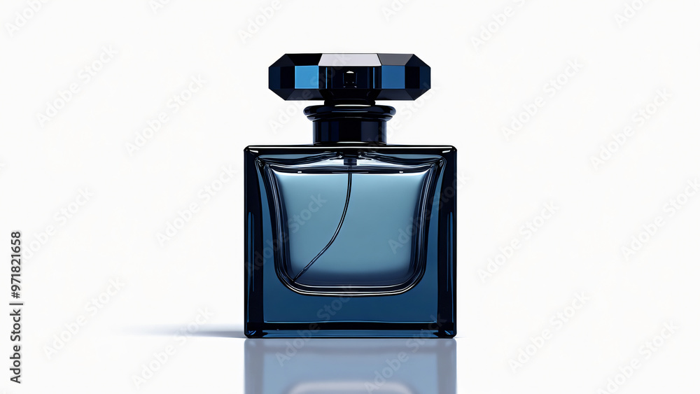 dark blue square perfume bottle isolated on white