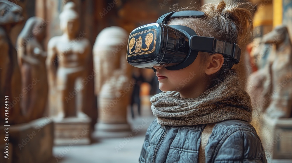 Young Girl Exploring History with VR Young Girl Exploring History with VR