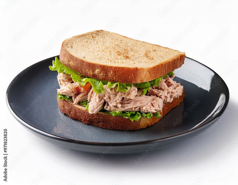 Tuna Sandwich on plate isolated white background Tuna Sandwich on plate isolated white background