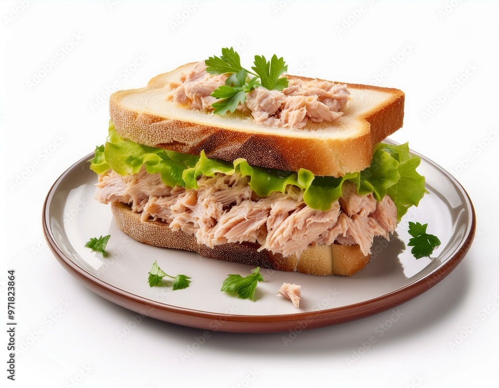 Tuna Sandwich on plate isolated white background Tuna Sandwich on plate isolated white background