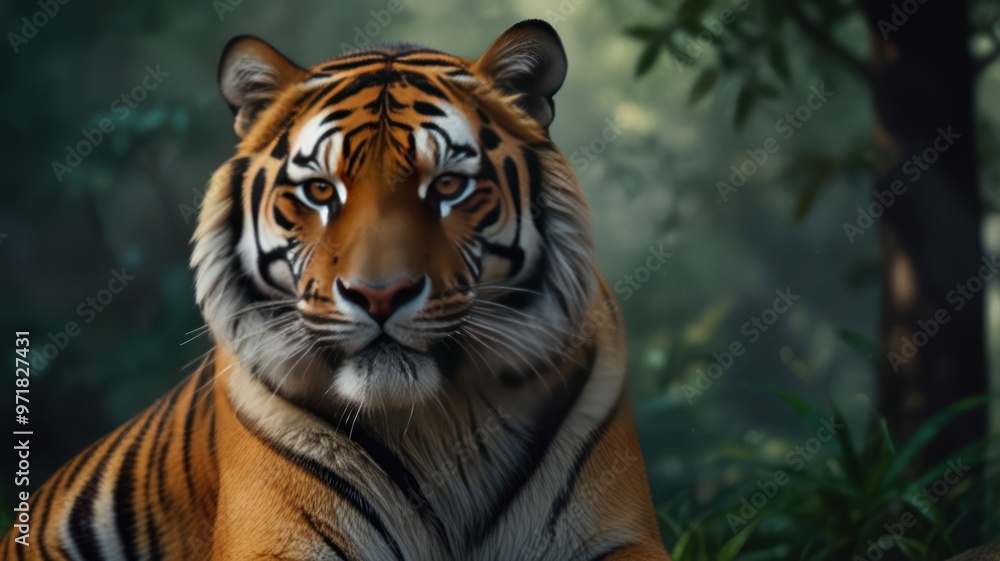 Fototapeta premium realistic illustration of a tiger in the forest